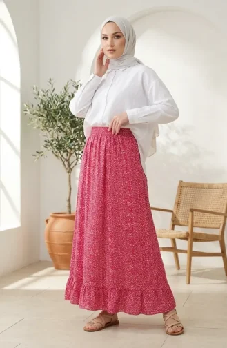 Jupe à Motifs Floraux Avec Taille élastiquée 0308-02 Rose 0308-02