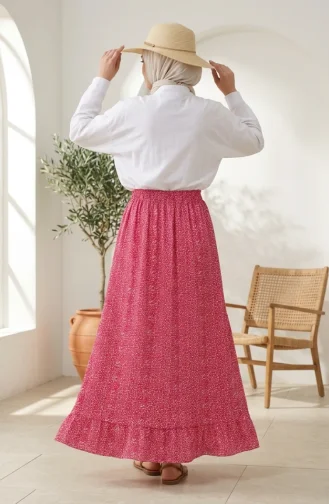 Jupe à Motifs Floraux Avec Taille élastiquée 0308-02 Rose 0308-02