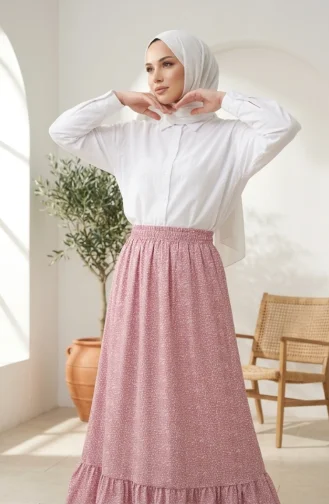 Jupe à Motif Floral Avec Taille élastique 0308-03 Rose 0308-03