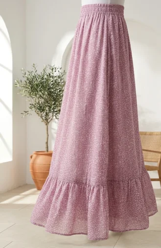 Jupe à Motif Floral Avec Taille élastique 0308-03 Rose 0308-03