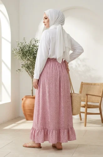 Jupe à Motif Floral Avec Taille élastique 0308-03 Rose 0308-03