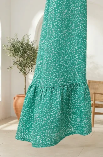 Jupe à Motif Floral Avec Taille élastiquée 0308-03 Verte 0308-04