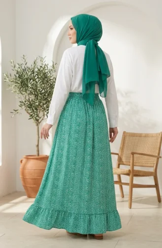 Jupe à Motif Floral Avec Taille élastiquée 0308-03 Verte 0308-04