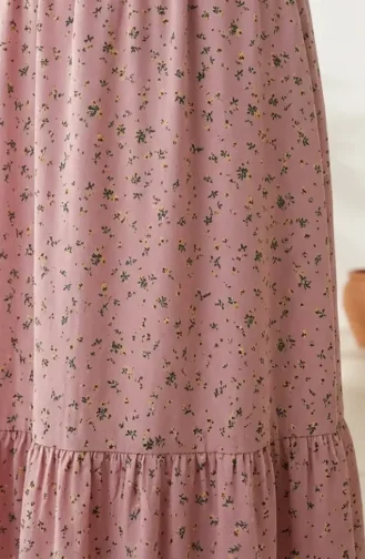 Jupe à Taille élastique Et Motif Floral 0311-04 Rose Poudré 0311-04