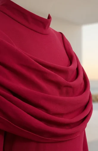 Fırfır Detaylı Saten Tesettür Abiye Elbise 5732-03 Fuşya