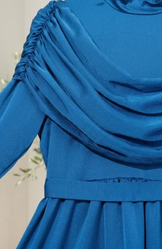 Fırfır Detaylı Saten Tesettür Abiye Elbise 5732-07 İndigo