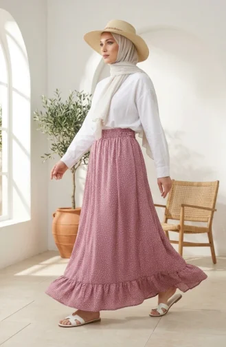 Jupe à Pois Taille élastique 0309-01 Rose Poudré 0309-01