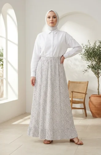 Jupe à Pois à Taille élastique 0309-02 Blanche 0309-02