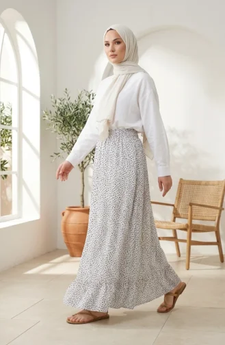 Jupe à Pois à Taille élastique 0309-02 Blanche 0309-02