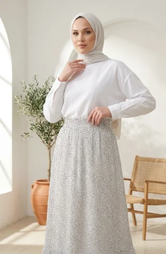 Jupe à Pois à Taille élastique 0309-02 Blanche 0309-02
