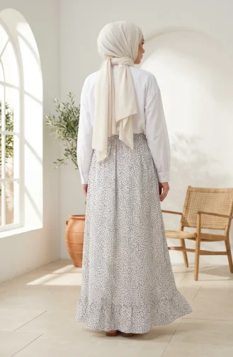 Jupe à Pois à Taille élastique 0309-02 Blanche 0309-02