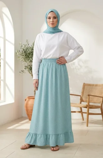 Jupe à Pois à Taille élastique 0309-04 Vert Sauge 0309-04