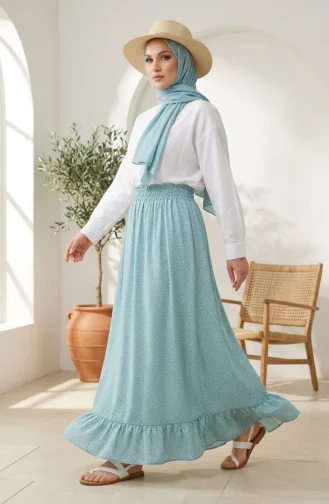Jupe à Pois à Taille élastique 0309-04 Vert Sauge 0309-04