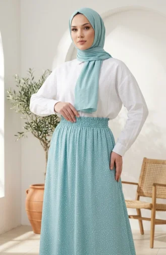 Jupe à Pois à Taille élastique 0309-04 Vert Sauge 0309-04