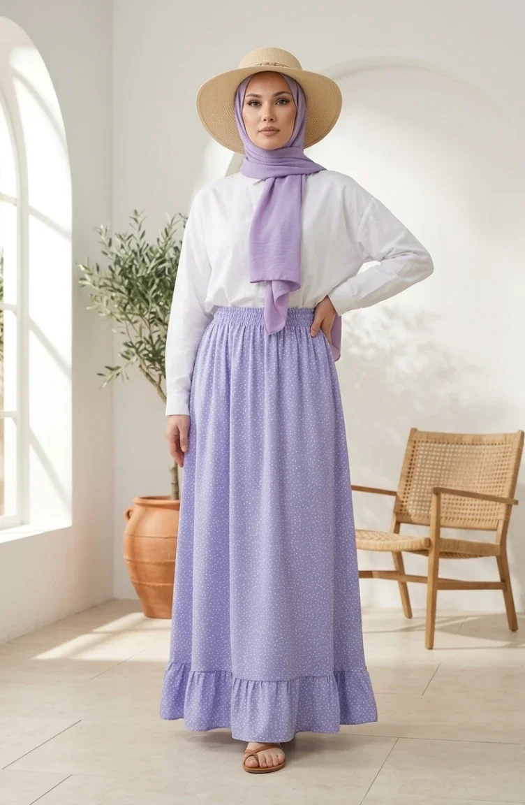 Jupe à Pois Taille élastique 0309-05 Lilas 0309-05