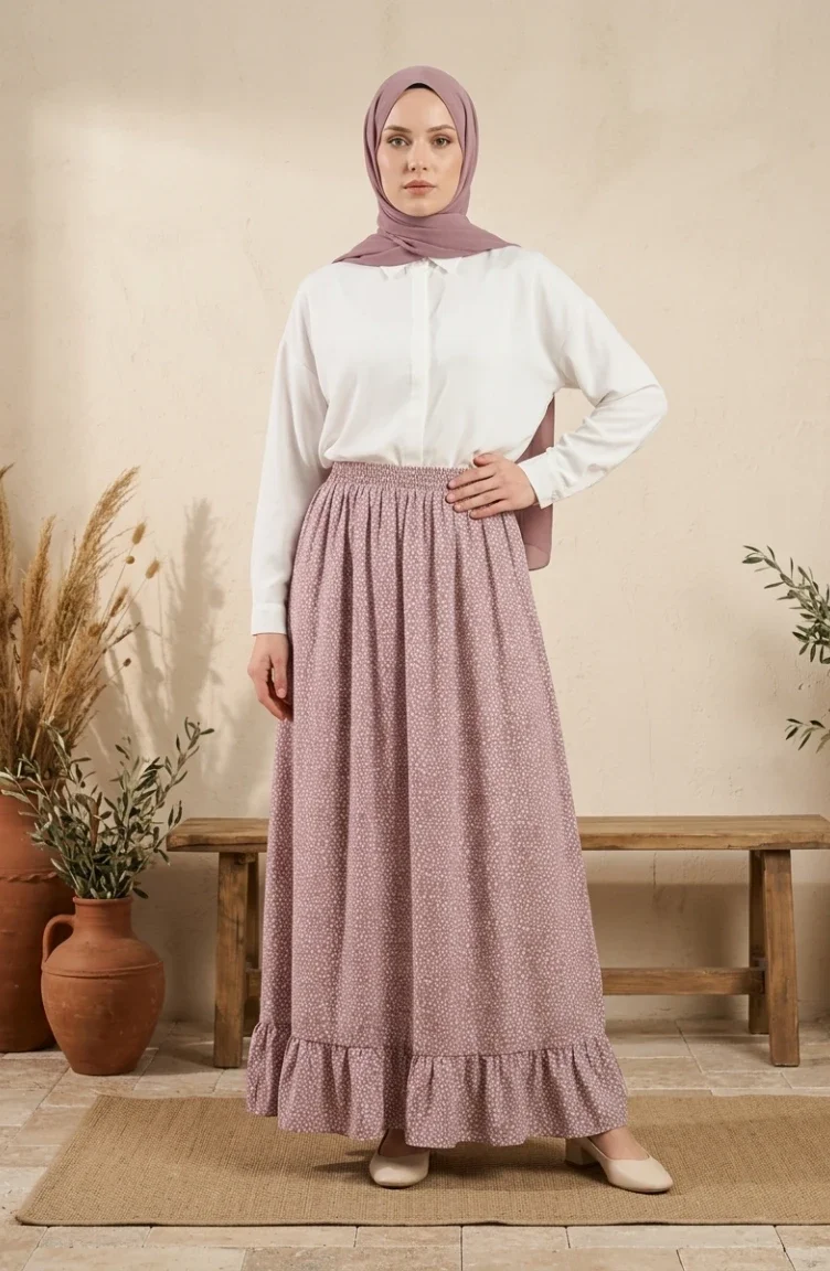 Jupe à Pois Avec Taille élastique 0306-03 Rose 0306-03