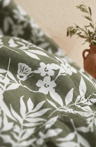 Jupe à Motif Feuilles Avec Taille élastique 0307-01 Kaki 0307-01