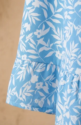 Jupe à Motif Feuilles Avec Taille élastique 0307-02 Bleu 0307-02