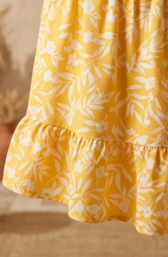 Jupe à Motif Feuilles Avec Taille élastique 0307-03 Jaune 0307-03