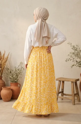 Jupe à Motif Feuilles Avec Taille élastique 0307-03 Jaune 0307-03