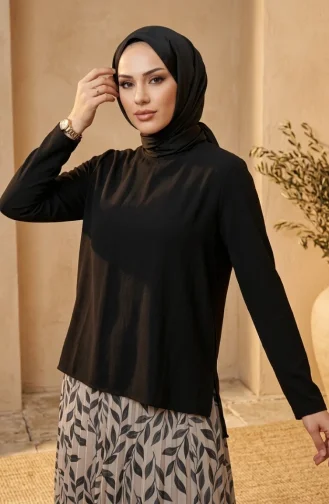 Zweiteiliges Hijab-Set Aus Sandfarbenem Stoff Mit Bluse Und Rock Artikelnummer 5582-03 Schwarz/Beige 5582-03