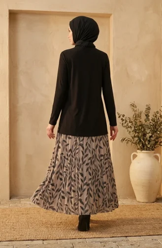 Zweiteiliges Hijab-Set Aus Sandfarbenem Stoff Mit Bluse Und Rock Artikelnummer 5582-03 Schwarz/Beige 5582-03