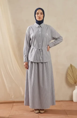 Çizgili Polo Yaka Tunik Etek ikili Takım 0321-07 Lacivert
