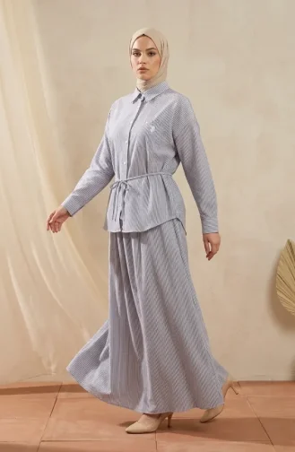 Çizgili Polo Yaka Tunik Etek ikili Takım 0321-07 Lacivert