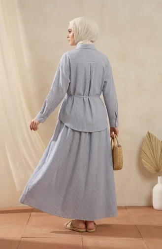 Çizgili Polo Yaka Tunik Etek ikili Takım 0321-07 Lacivert