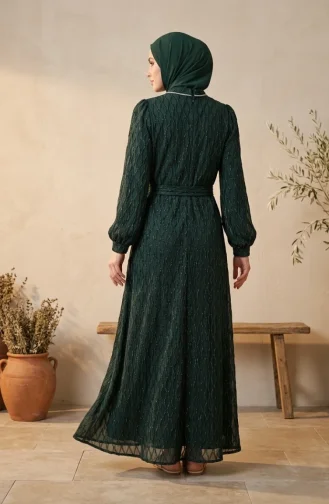 Robe De Soirée à Sequins Et Ceinture 6393-02 Vert émeraude 6393-02