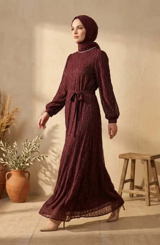 Robe De Soirée à Sequins Et Ceinture 6393-03 Bordeaux 6393-03
