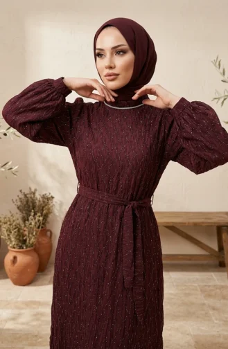 Robe De Soirée à Sequins Et Ceinture 6393-03 Bordeaux 6393-03