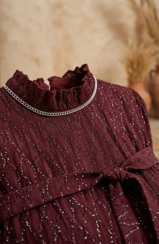 Robe De Soirée à Sequins Et Ceinture 6393-03 Bordeaux 6393-03