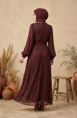 Robe De Soirée à Sequins Et Ceinture 6393-03 Bordeaux 6393-03