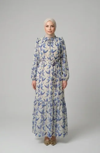 Chiffonkleid Mit Blattmuster 50009-03 Blau 50009-03