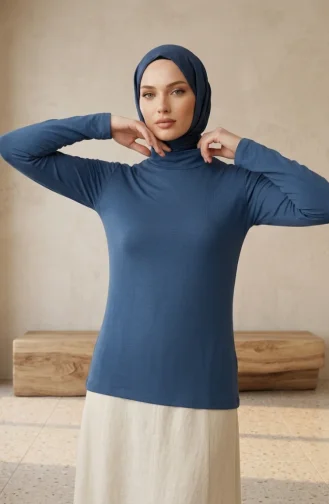 بدلة جسم بأكمام طويلة وياقة عالية 5052-03 لون نيلي 5052-03