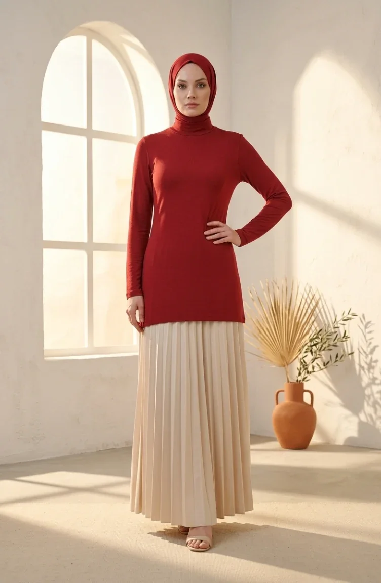 بدلة جسم بأكمام طويلة وياقة عالية 5052-06 لون عنابي 5052-06