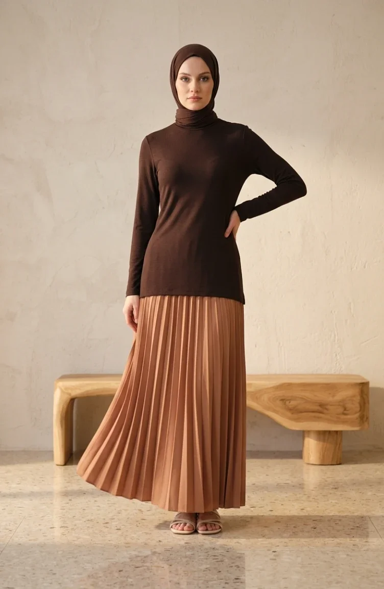 بدلة جسم بأكمام طويلة وياقة عالية 5052-10 بني 5052-10