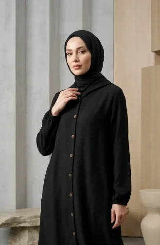 Kapüşonlu Düğmeli Kaşe Kap 0201-05 Siyah