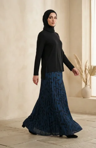 Sandy Fabric Blouse And Skirt Two-Piece Hijab Set 5582-01 Black Petrol 5582-01