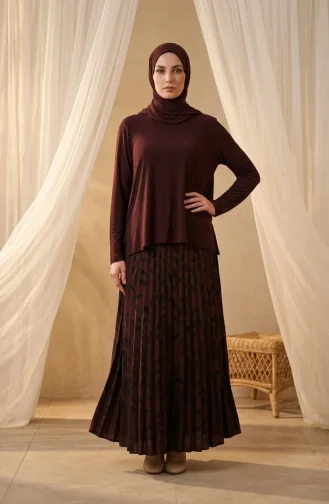 Zweiteiliges Hijab-Set Aus Sandfarbenem Stoff Mit Bluse Und Rock Artikelnummer 5582-02 Braun 5582-02