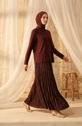 Zweiteiliges Hijab-Set Aus Sandfarbenem Stoff Mit Bluse Und Rock Artikelnummer 5582-02 Braun 5582-02