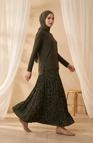 Zweiteiliges Hijab-Set Aus Sandfarbenem Stoff Mit Bluse Und Rock Artikelnummer 5582-04 Khaki 5582-04