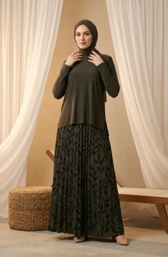 Zweiteiliges Hijab-Set Aus Sandfarbenem Stoff Mit Bluse Und Rock Artikelnummer 5582-04 Khaki 5582-04