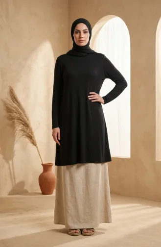 تونيك طويل من الفسكوز بمقاسات كبيرة 4026-01 أسود 4026-01