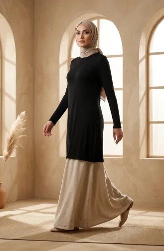 تونيك طويل من الفسكوز بمقاسات كبيرة 4026-01 أسود 4026-01
