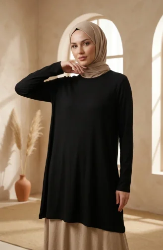 تونيك طويل من الفسكوز بمقاسات كبيرة 4026-01 أسود 4026-01