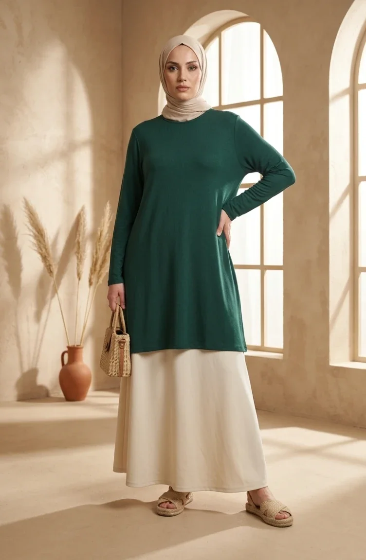 Plus Size Viscose Long Tunic 4026-02 Emerald Green 4026-02
