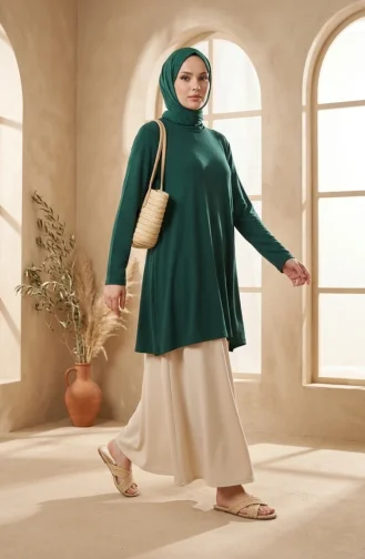 Plus Size Viscose Long Tunic 4026-02 Emerald Green 4026-02
