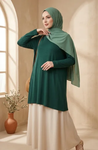 Plus Size Viscose Long Tunic 4026-02 Emerald Green 4026-02